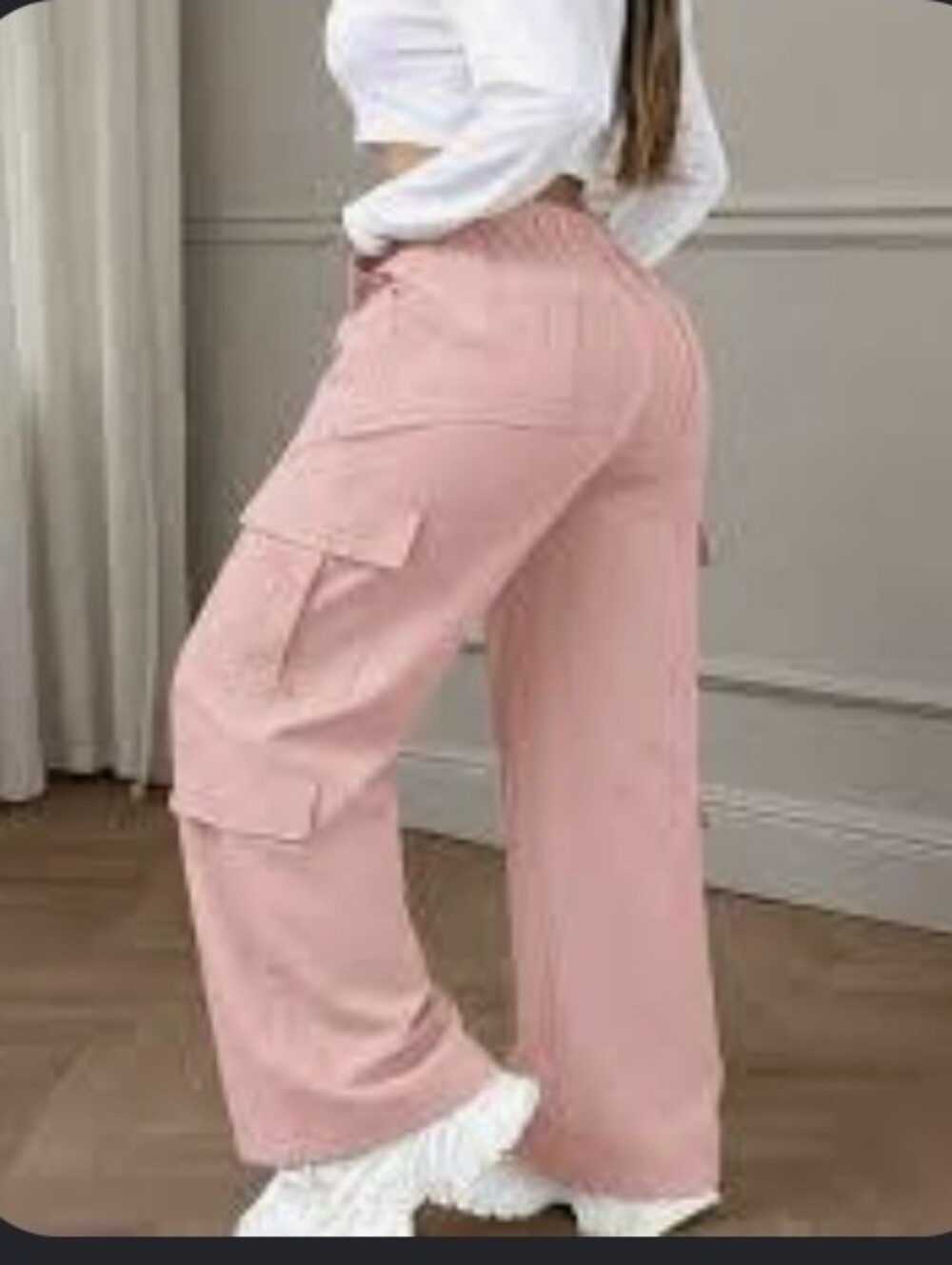 Wide-Leg Cargo Pants - Pink